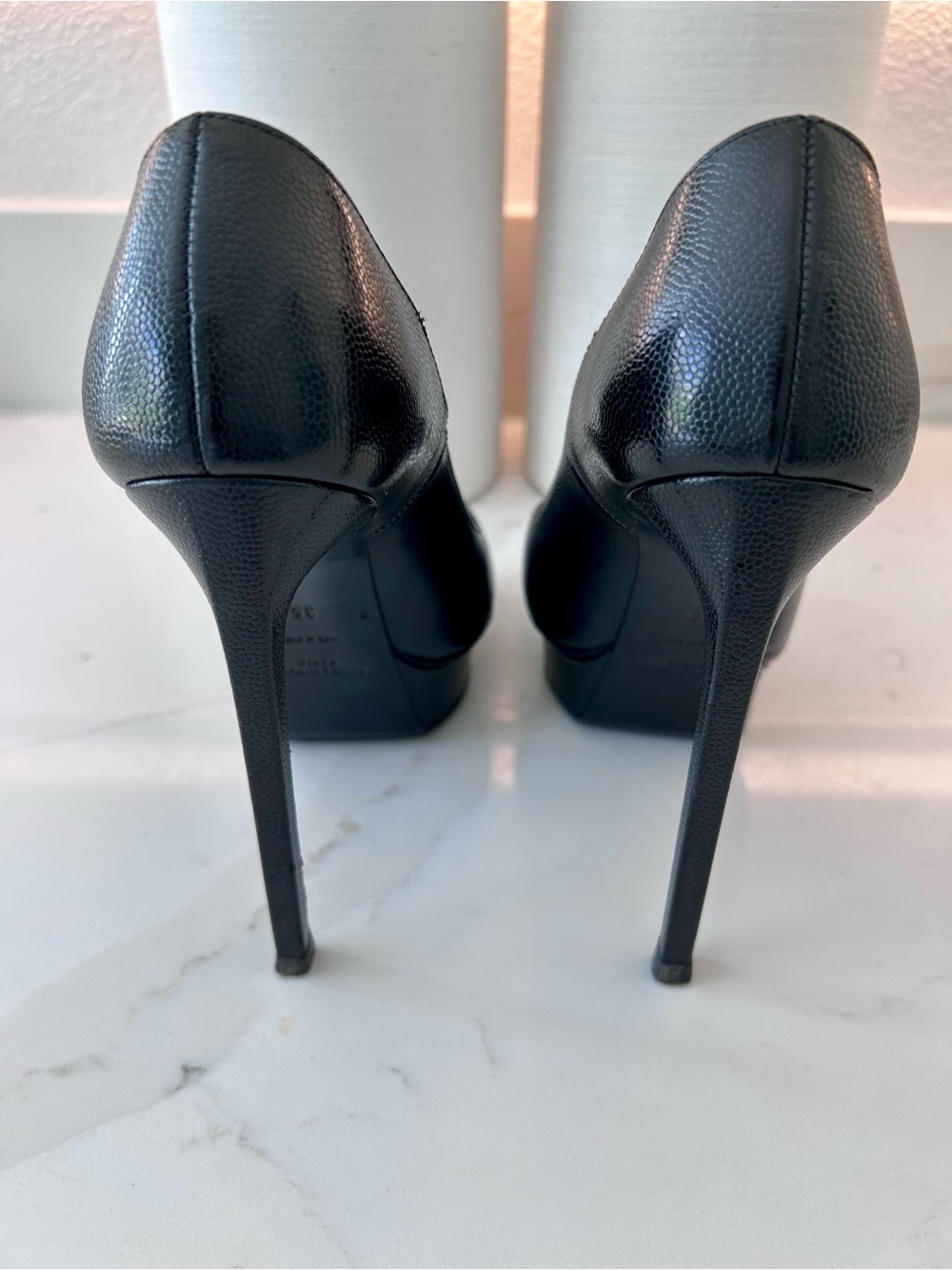 Saint Laurent Black Leather Janis Pointed Toe Pumps - Picture 4 of 6